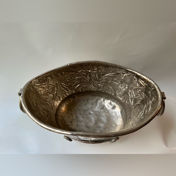 Silver Ornately Embossed Vintage Hammered Footed Planter, Bowl, Ice Bucket - Picture 7 of 7